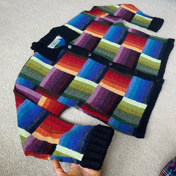 Vintage Thrifted Rainbow Patchwork Button-Up Cardigan - Picture 8 of 15